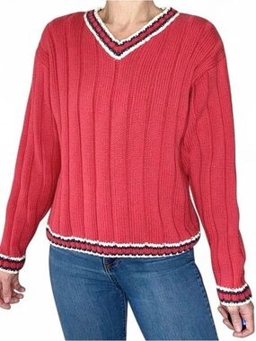Vintage 90’s Gap Varsity Classic Tennis Collegiate Red Ribbed Sweater